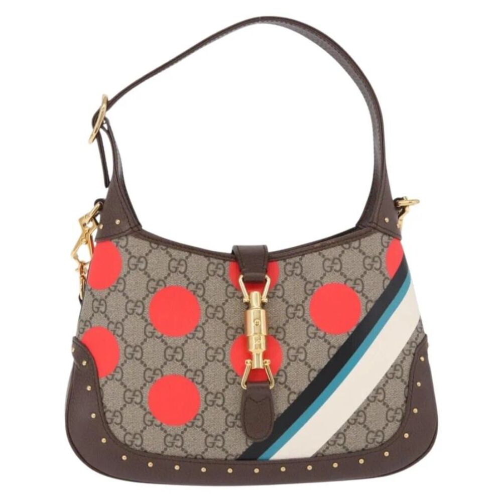 Gucci Jackie 1961 Hobo Studded Printed Gg Coated Canvas Beige Canvas Handbag